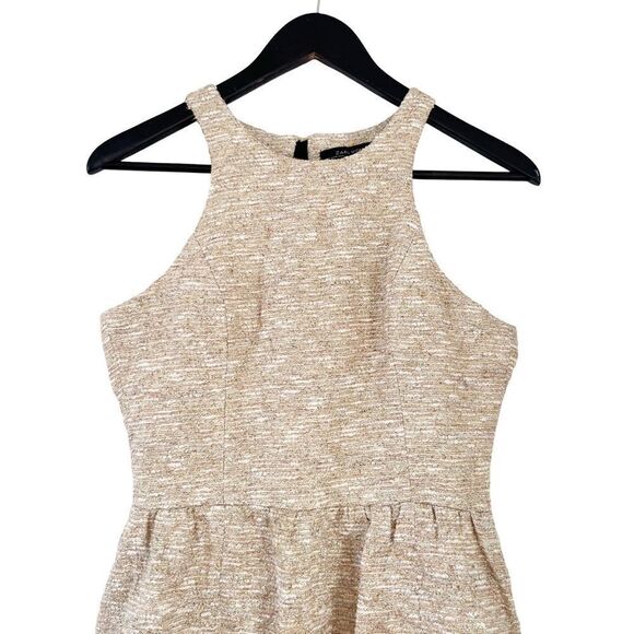 Zara Cream Gold Metallic Thread Fit & Flair Sleeveless Dress - Picture 3 of 8
